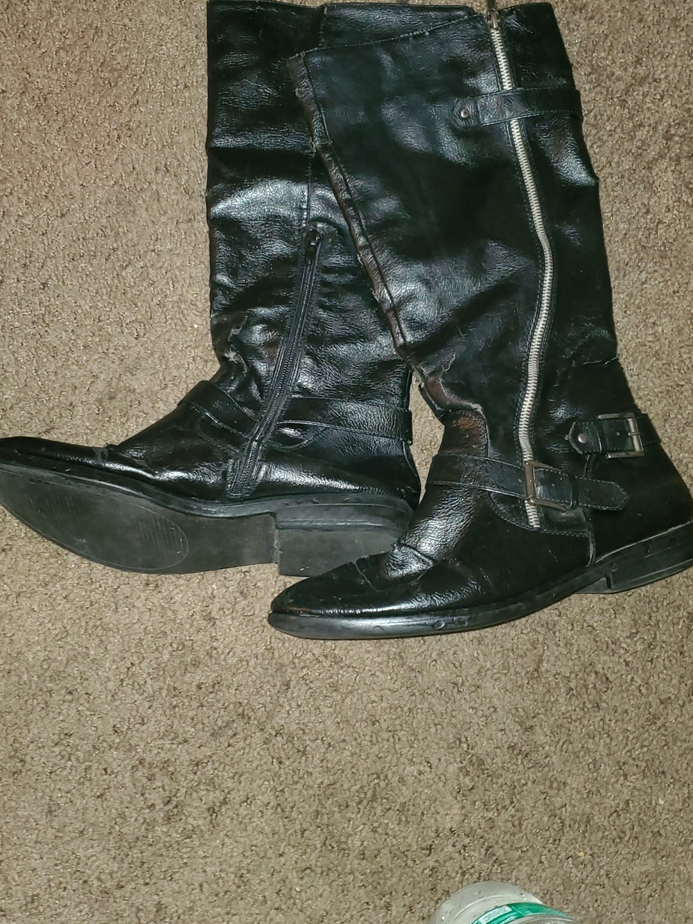 Vintage Rampage Black Leather Knee-high & Buckle Heeled Boots
